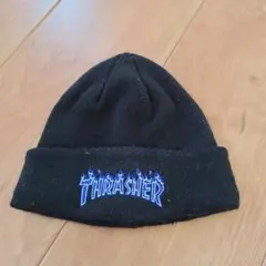 THRASHER 黒 ニット帽 炎ロゴ刺繍