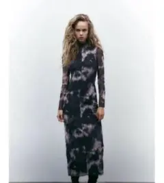 ZARA マーブル　シアーロングワンピース　長袖