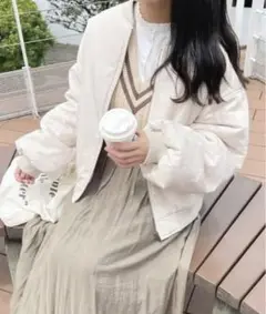 アプレジュール 袖ボリューム ブルゾン アイボリー