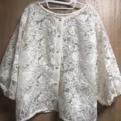 アイボリー オーガンジーカーディガン 4L しまむら