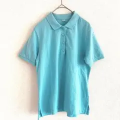 【ユニクロ】美品✨ストレッチカノコポロシャツ　リブ袖　コットン　水色　鮮やか
