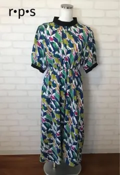 完売品　昭和レトロ　ウエストシャーリング　５分袖　プリントワンピース