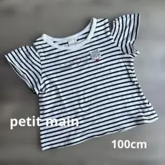 petit main Tシャツ 100cm 猫刺繍　ストライプ