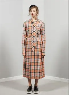 美品★beautiful people チェック ボウタイ ロング ワンピース