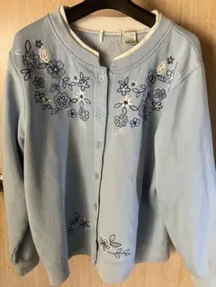水色 花柄刺繍 カーディガン　Ｌ