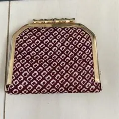 レトロ　幾何学模様がま口財布 ワインレッド