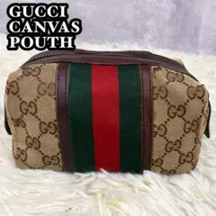 GUCCI キャンバス ポーチ GG柄 シェリーライン ファスナー ベージュ