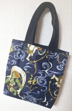ハンドメイド　風神　雷神　手提げカバン