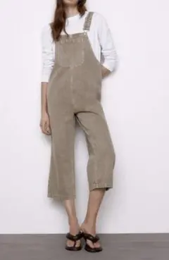 ZARA クロップド丈デニムオーバーオール