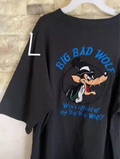 ③ ディズニー　3匹のこぶた　ビッグ・バッド・ウルフ　刺繍　半袖　tシャツ L