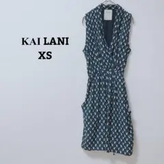 カイラニ　ワンピース　ノースリーブ　総柄　キツネ柄　カシュクール風　紐　XS