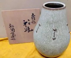 日展作家 京焼 新開寛山の花瓶「鳥」 京焼 新開寛山造 白磁金彩花鳥さらさ花瓶（共箱） 花器 おしゃれ