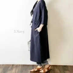 新品 LARU ラルー リネン混2wayロングワンピース Mサイズ ネイビー