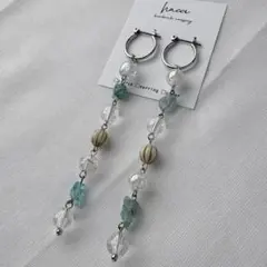 #441 ラフカットアパタイト クラックガラス　フープピアス/イヤリング変更可能