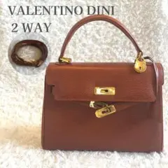 超美品 VALENTINO バレンチノ 本革 レザー ハンドバッグ 茶 2way