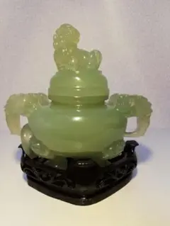 中国 香炉 翡翠 玉石 獅子 レトロ 骨董 台座付き