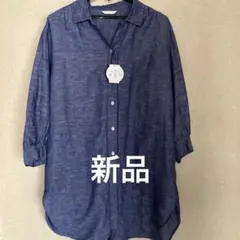 ネイビーリネン　五分袖チュニック　M 新品