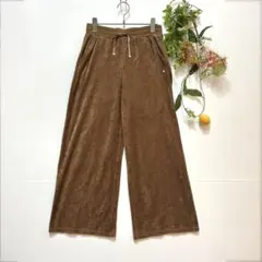 【anywise】ワイドパンツ　ズボン　コーデュロイ　ウエストゴム　ブラウン　M