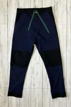 フラボア ＊ 別布リネン混 ひざパッチ ネイビー クロップドテーパードパンツ