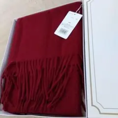 札付き　えんじ色　カシミヤ100％　ストール　箱入