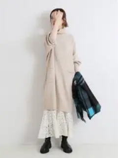 美品◆IENA ウールカシミヤハイネックチュニックPO ベージュ