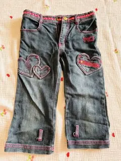 ハート刺繍ダークブルーデニムパンツ