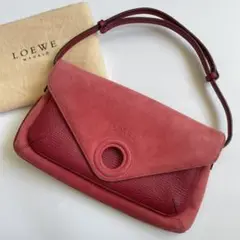 【美品】ロエベ ショルダーバッグ 2way スエード レザー フラップ 赤