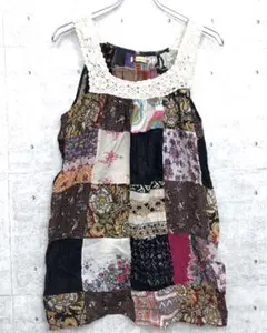00’s mori-kei 古着 クロシェニット切替パッチワーク ワンピース