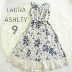 LAURA ASHLEY リネン100% 花柄 ノースリーブ ワンピース