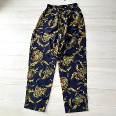 90s 総柄児島イージーパンツ新品タグ付き　レトロ柄　ネイビー　ゴールド　金