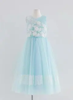 DRESCCO ミントブルーフラワーリーフドレス 130サイズ DRESCCO ミントブルーフラワーリーフドレス 130サイズ