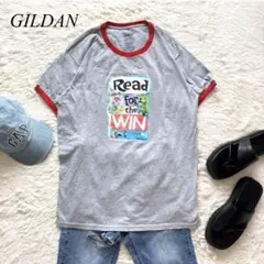 D6【ギルダン】Tシャツ　半袖　プリント　L グレー　ヴィンテージ カジュアル