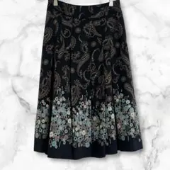 スマートピンク　ペイズリー柄　花柄　フレアスカート ひざ丈　日本製　M