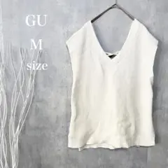 GU｜レディース｜ノースリーブ ニット｜ホワイト｜涼しい｜夏秋コーデ｜可愛い｜美