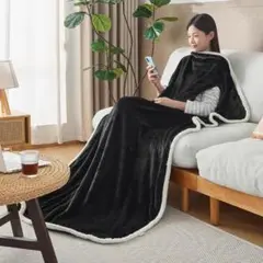 ブランケット 毛布 6WAY ひざ掛け 足ポケット付＋腕出し毛布　くるんと収納