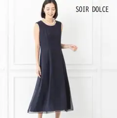 新品タグ付 SOIR DOLCE シフォン フレアーワンピース 11号 ネイビー