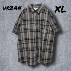a129　【urban】チェック　シャツ　XL　輸入古着　US　グレー　ゆるだぼ