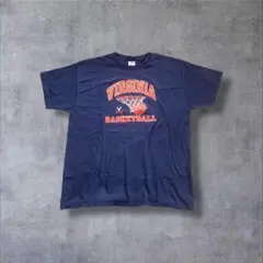 FRUIT OF THE LOOM古着半袖Tシャツプリントロゴネイビー/R408