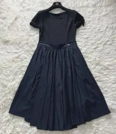 FOXEY フォクシー　ギャザー　フレア　ロング　スカート　ロゴ　ネイビー