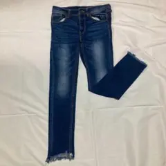 【超美脚】デニム スキニー 裾切りっぱなし ストレッチ
