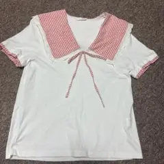ZARA ギンガムチェックチェック　セーラー襟付き半袖Tシャツ