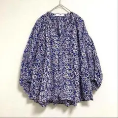 イディット ペイズリー スキッパーブラウス 【S】 オーバーサイズ 長袖 ブルー