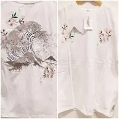 新品タグ付き＊絡繰魂半袖Tシャツ桜、 波、富士山刺繍ホワイト白L カットソー