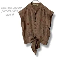 【エマニュエル】emanuel ungaro 花柄ノースリーブシャツ 絹100%