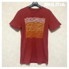 MULITIA ムリティア ワンポイントロゴ 波模様プリントTシャツ 赤 S