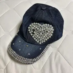 デニム パールストーン ハートキャップ