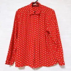 premiere シャツ 肩パッド付き ドット ホワイト レッド 前開き
