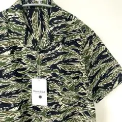 新品　アロハシャツ　オープンカラーシャツ　ホワイト　迷彩柄　カーキ　Sサイズ