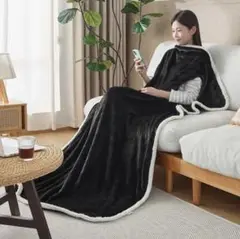 ブランケット 毛布 6WAY ひざ掛け くるんと収納140×190cm ブラック