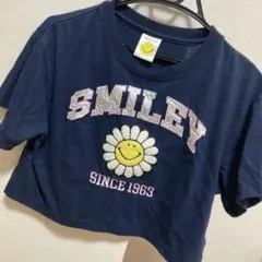 SMILEY クロップドTシャツ ネイビー